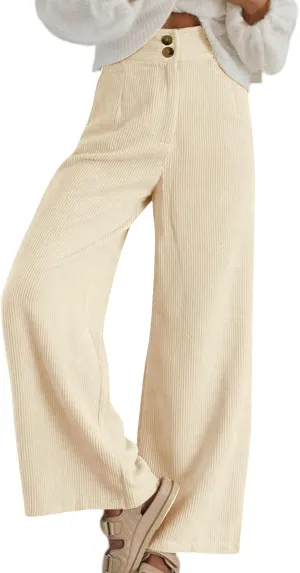 Corduroy Pants for Women Wide Leg High Waist Loose Comfy Trousers Velvet Flare Casual Bell Bottom Pants with Pockets