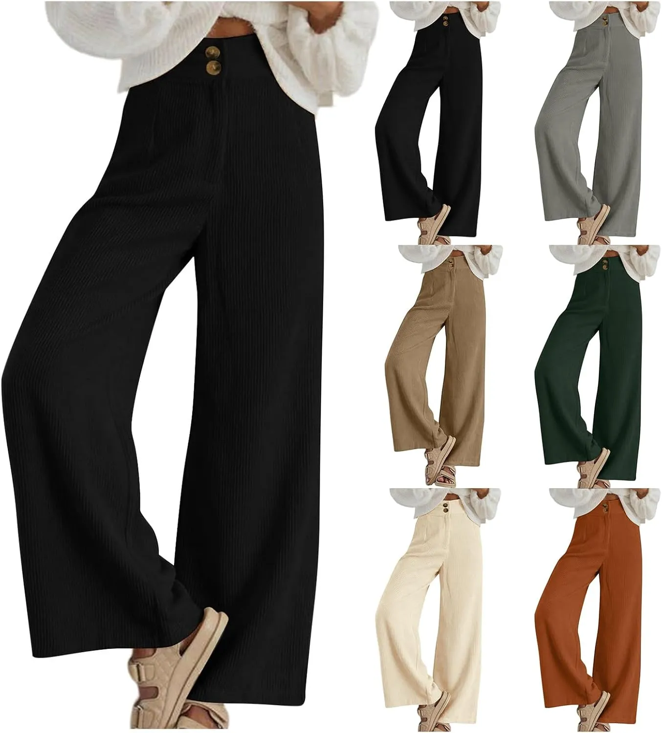 Corduroy Pants for Women Wide Leg High Waist Loose Comfy Trousers Velvet Flare Casual Bell Bottom Pants with Pockets