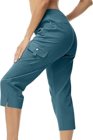 Cotton Capri Pants for Women High Waist Knee Length Cargo Pants Lightweight Trousers Summer Casual Cropped Pants
