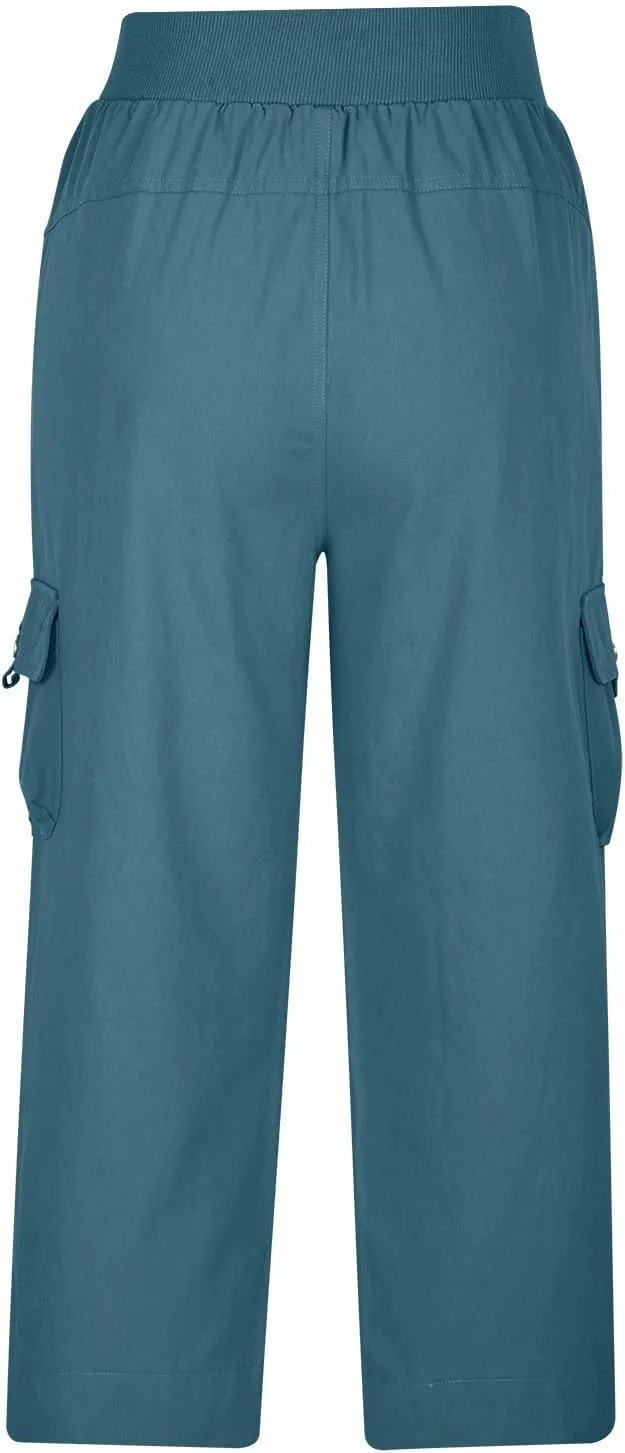 Cotton Capri Pants for Women High Waist Knee Length Cargo Pants Lightweight Trousers Summer Casual Cropped Pants