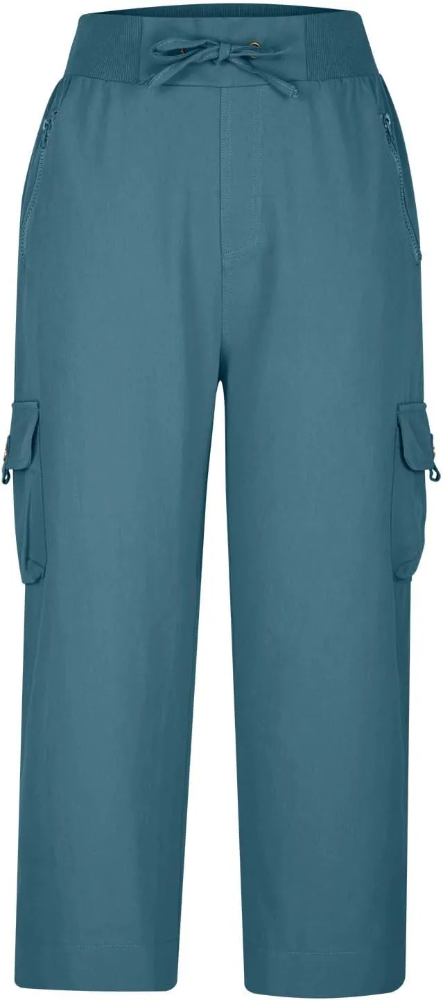 Cotton Capri Pants for Women High Waist Knee Length Cargo Pants Lightweight Trousers Summer Casual Cropped Pants