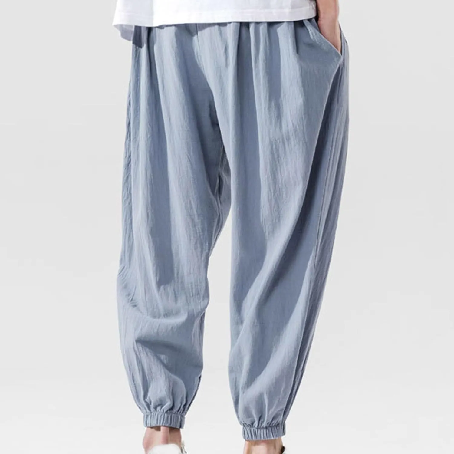 Cotton Linen Casual Pants for Men Outing Jogger Pant Summer Vacation Loose Trousers Beach Solid Color Lounge Clothing