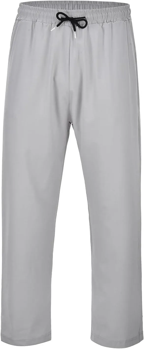 Cotton Linen Pants for Men Casual Loose Fit Pants Outdoor Hiking Trousers Drawstring Elastic Waist Straight Leg Pant