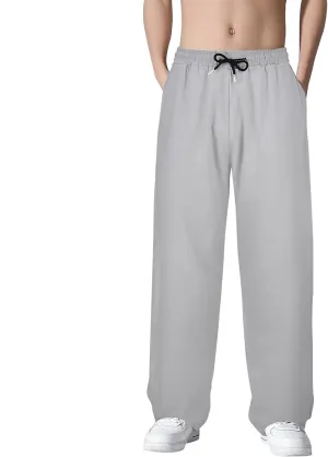 Cotton Linen Pants for Men Casual Loose Fit Pants Outdoor Hiking Trousers Drawstring Elastic Waist Straight Leg Pant