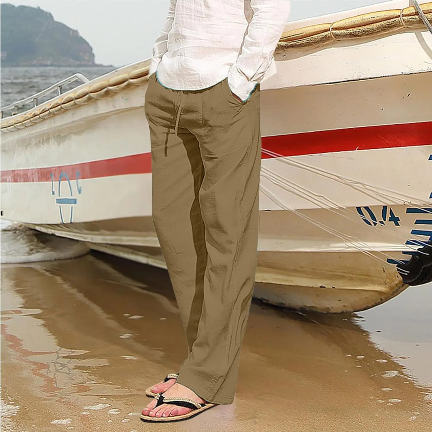 Cotton Linen Pants for Men Summer Lightweight Breathable Trousers Loose and Light Pant House Streetwear