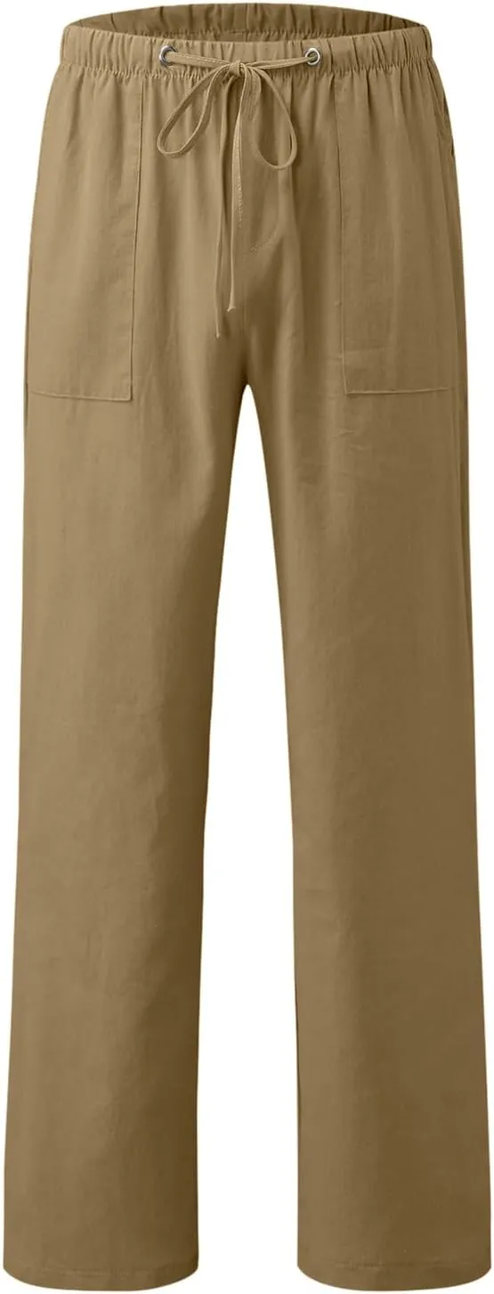 Cotton Linen Pants for Men Summer Lightweight Breathable Trousers Loose and Light Pant House Streetwear