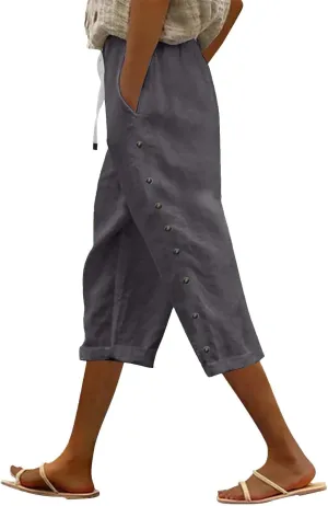Cotton Linen Pants Women Cotton Linen Elastic Seven Pants Beach Casual Pants Linen Casual Elastic Waist Comfy Trousers