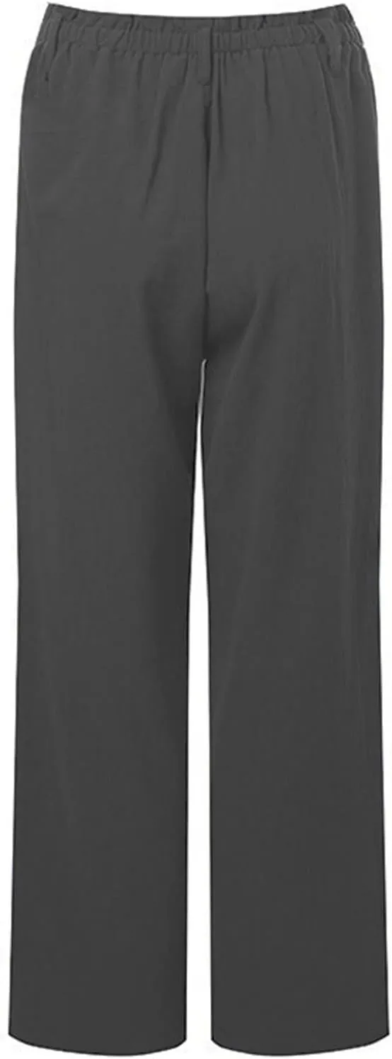 Cotton Linen Pants Women Elastic High Waist Solid Casual Baggy Trousers Straight Leg Comfy Summer Pants with Pockets