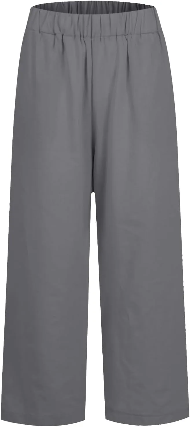 Cotton Linen Pants Women Summer Casual Boho Straight Leg Beach Pants Lightweight Quick Dry Vacation Trouser with Pockets