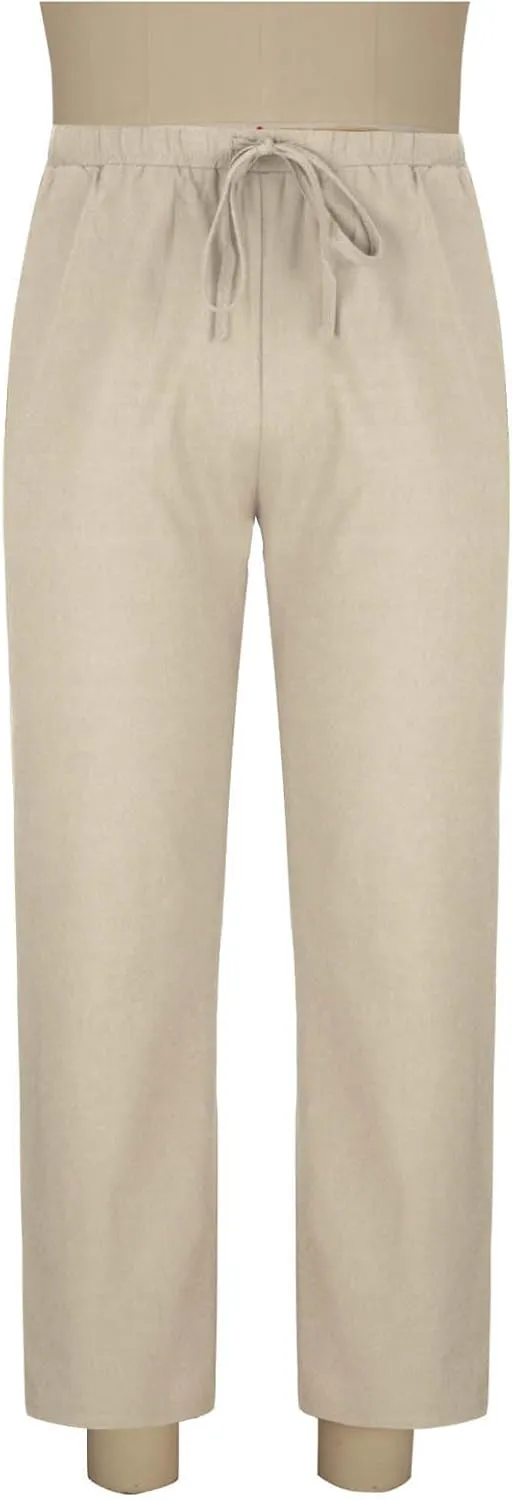 Cotton Linen Trousers for Men Trendy Elastic Drawstring Waist Pants Solid Casual Pant Summer Beach Vacation Clothing