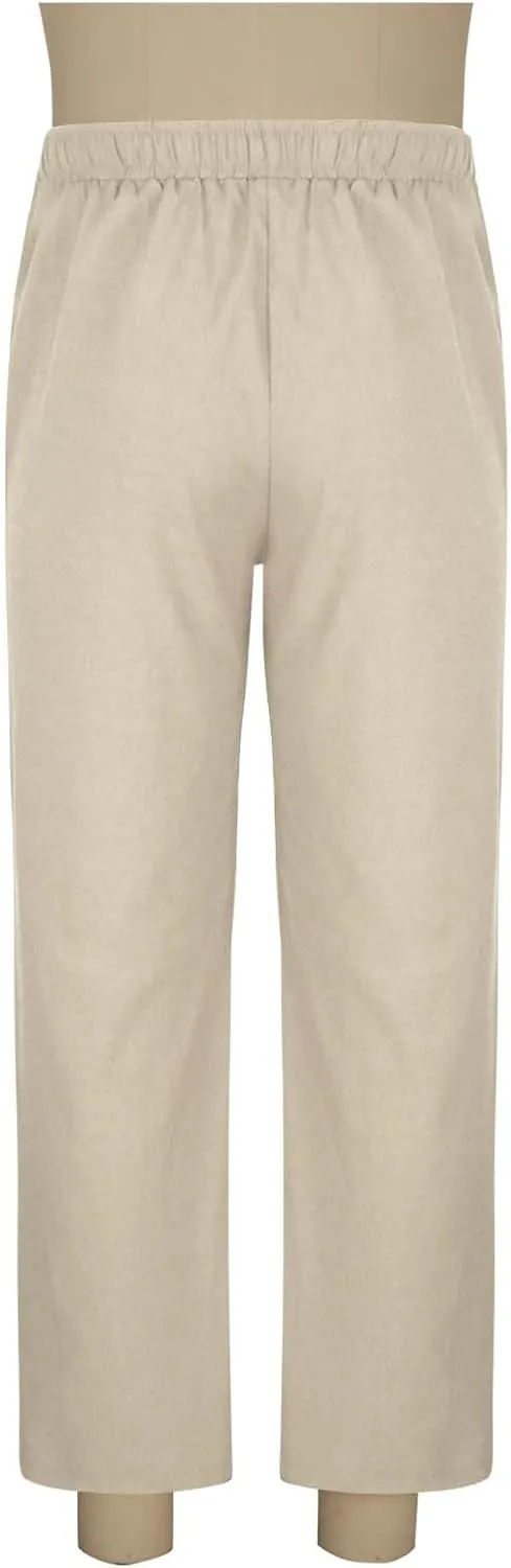 Cotton Linen Trousers for Men Trendy Elastic Drawstring Waist Pants Solid Casual Pant Summer Beach Vacation Clothing