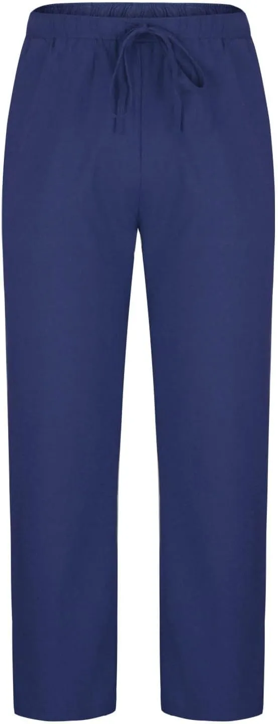 Cotton Linen Trousers for Men Trendy Elastic Drawstring Waist Pants Solid Casual Pant Summer Beach Vacation Clothing
