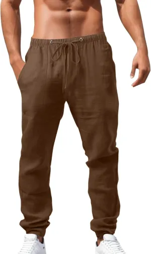 Cotton Linen Work Pants for Men Summer Solid Color Trousers Light Loose Pant Hiking Outdoor Joggers Chino Pant Skinny Mens Casual Pants