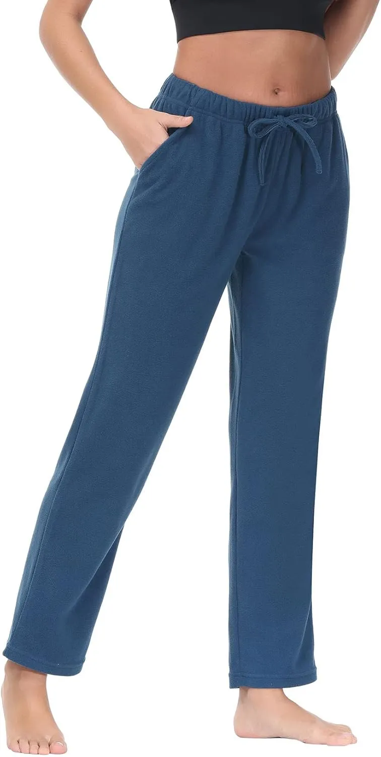 COZZIPLUS Women Fleece Pants, Lightweight Polar Fleece Lounge Sweatpants for Women, Straight Leg Pajama Pants with Pockets