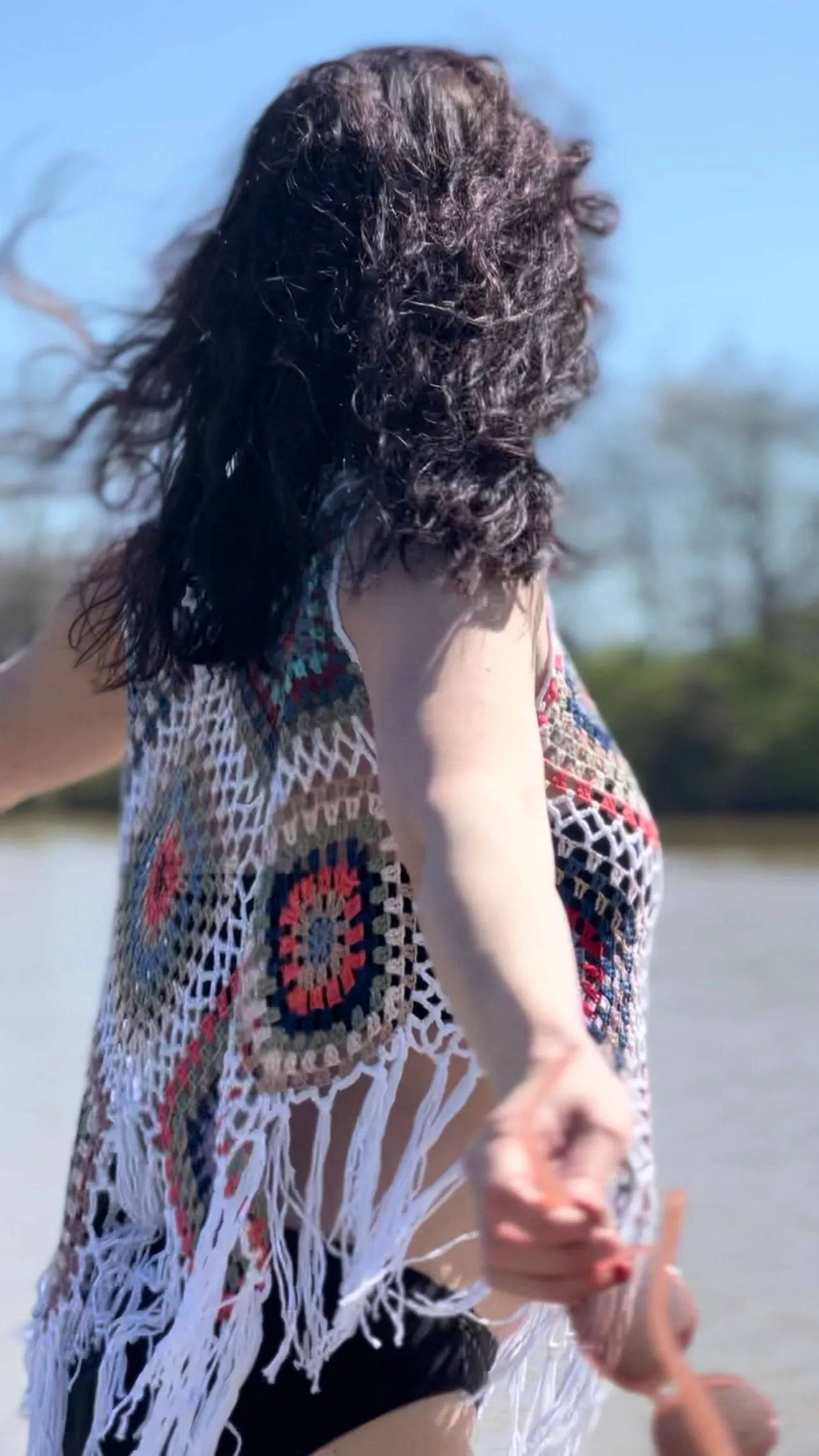 Crochet Fringe Vest  (White)