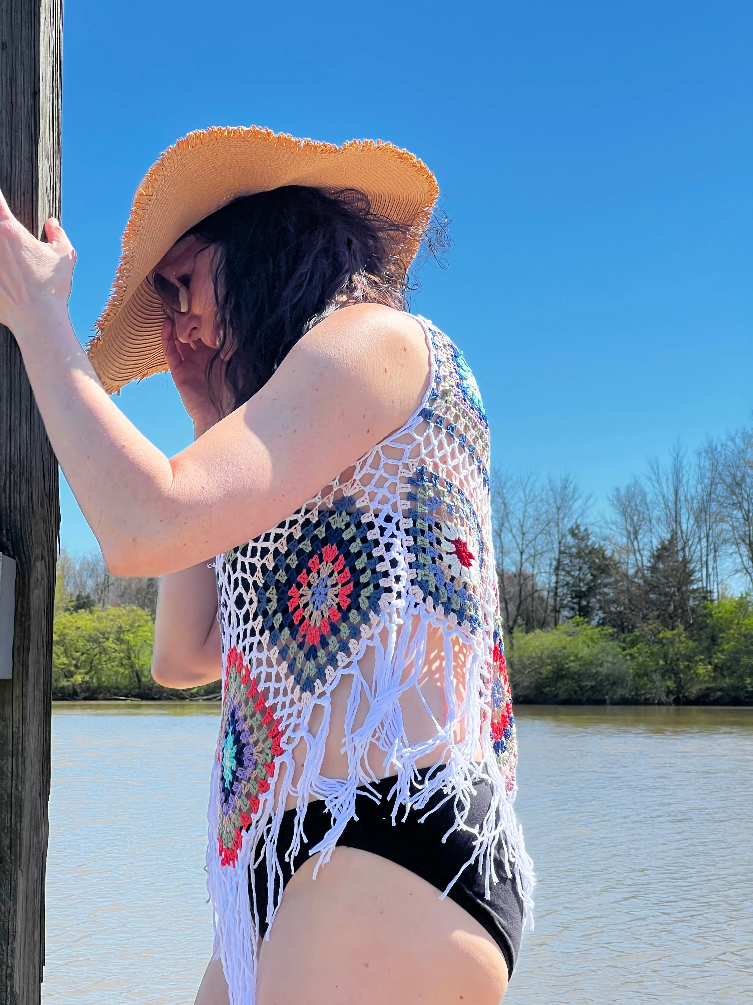 Crochet Fringe Vest  (White)