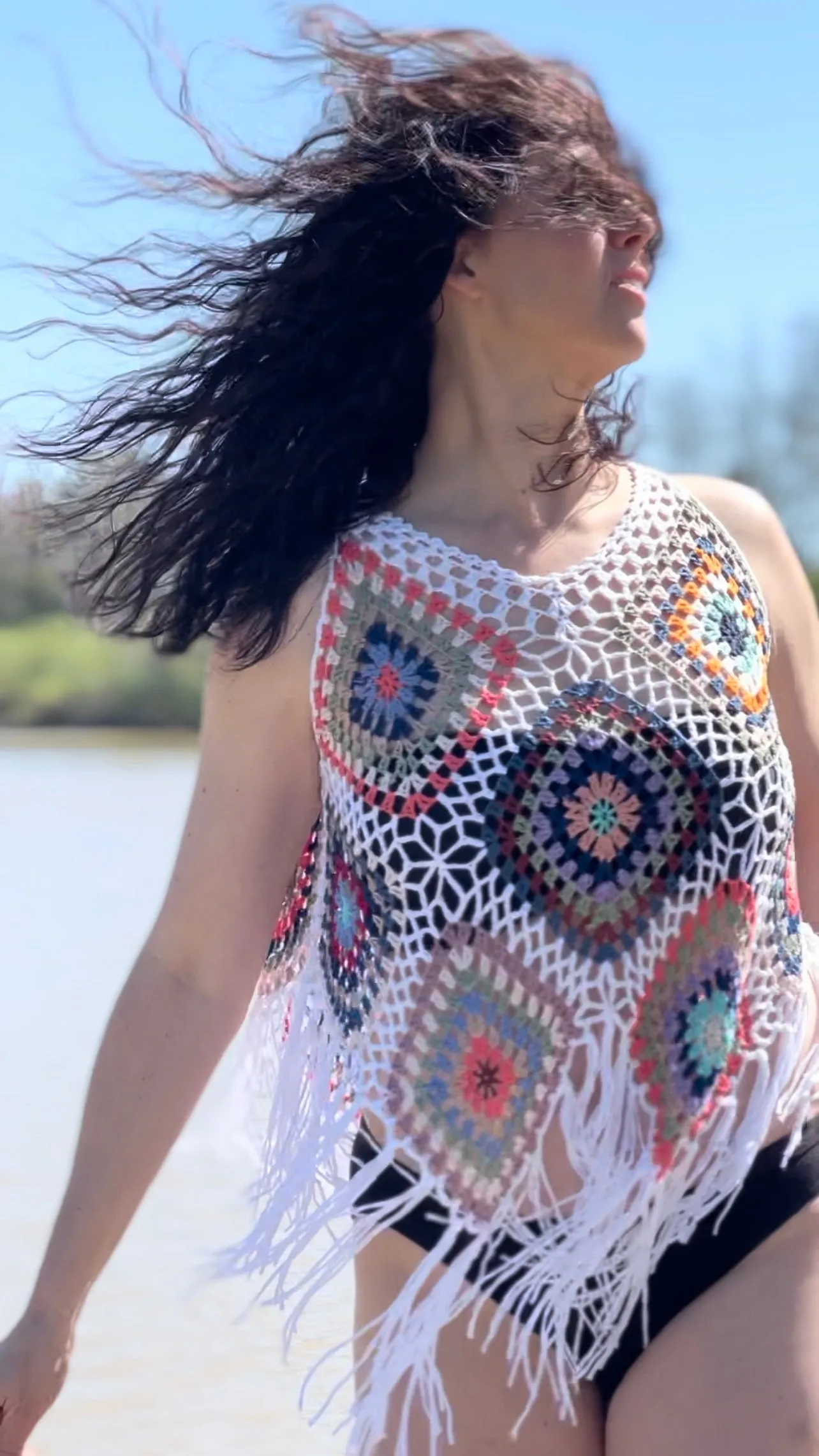 Crochet Fringe Vest  (White)