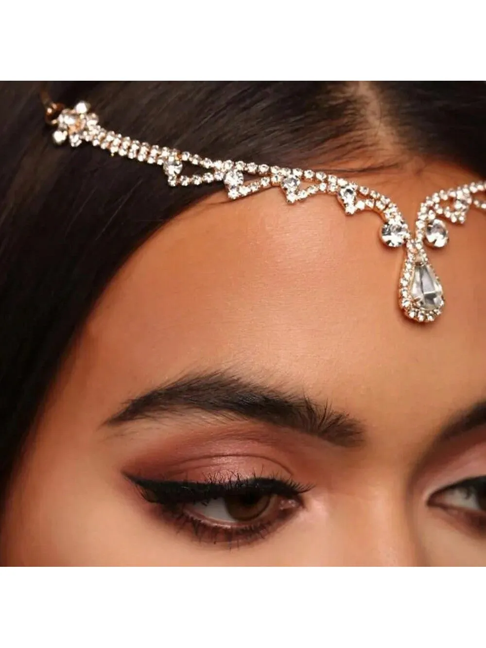 Cross-Border Crystal Water Drop Rhinestone Forehead Chain Bridal Headpiece Bohemian Hair Accessories Tiaras