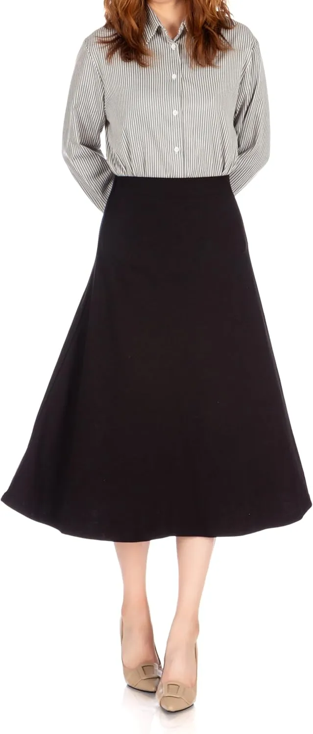 Dani's Choice Elastic Waist A-line Flared Long Skirt