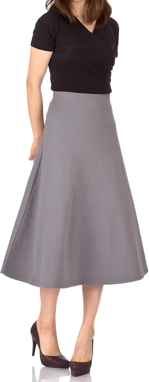 Dani's Choice Elastic Waist A-line Flared Long Skirt