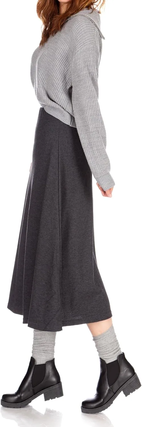 Dani's Choice Elastic Waist A-line Flared Long Skirt