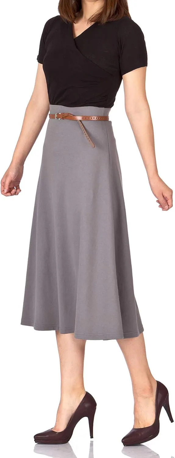 Dani's Choice Elastic Waist A-line Flared Long Skirt
