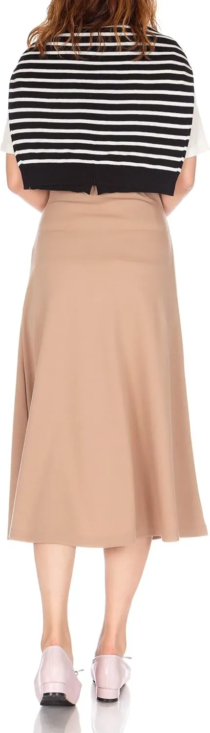 Dani's Choice Elastic Waist A-line Flared Long Skirt