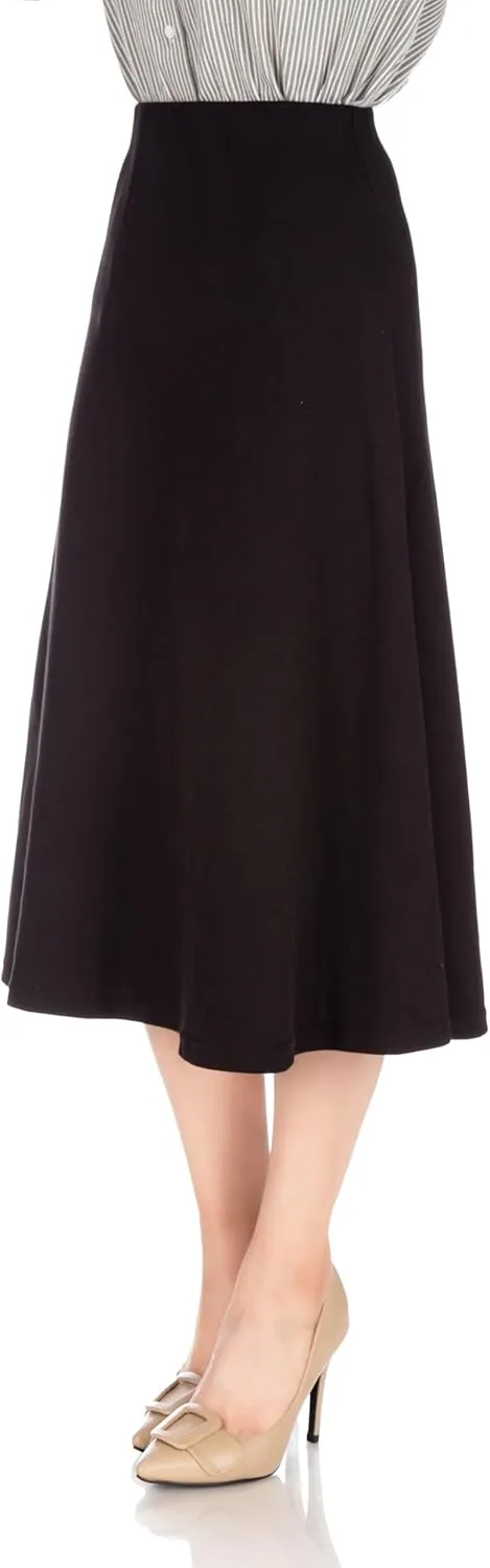 Dani's Choice Elastic Waist A-line Flared Long Skirt