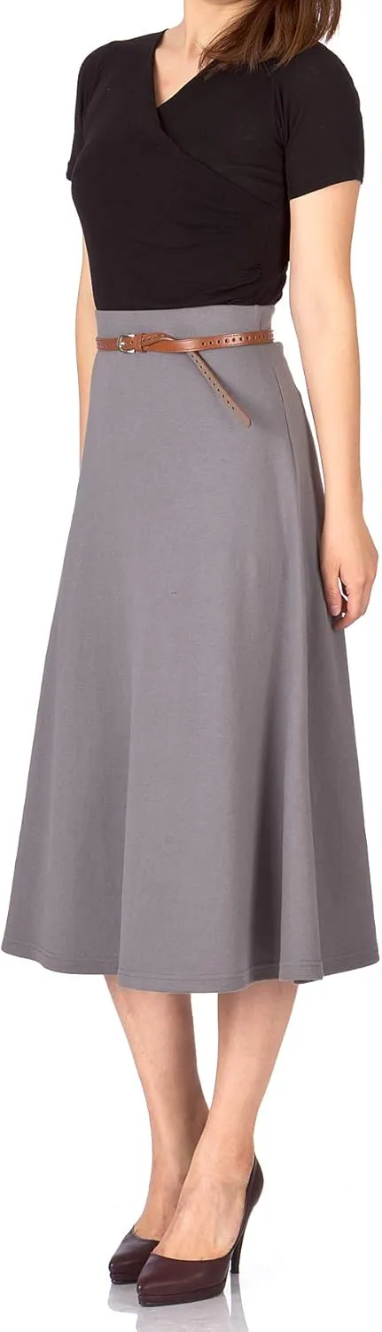 Dani's Choice Elastic Waist A-line Flared Long Skirt