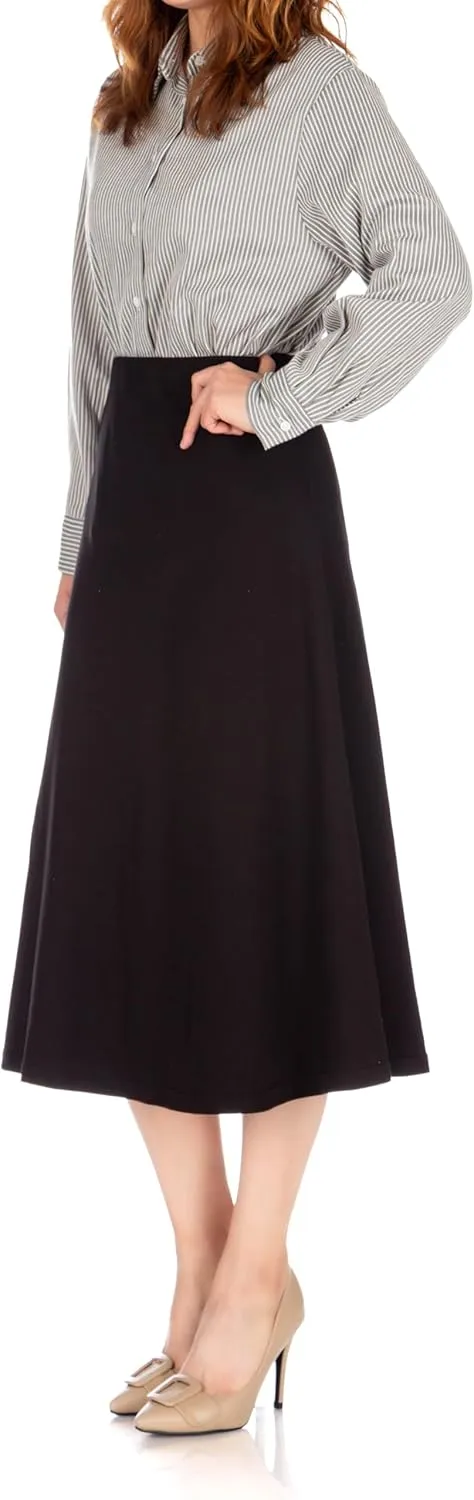 Dani's Choice Elastic Waist A-line Flared Long Skirt