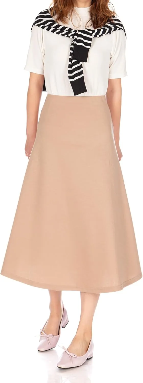 Dani's Choice Elastic Waist A-line Flared Long Skirt