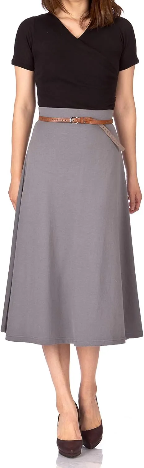 Dani's Choice Elastic Waist A-line Flared Long Skirt