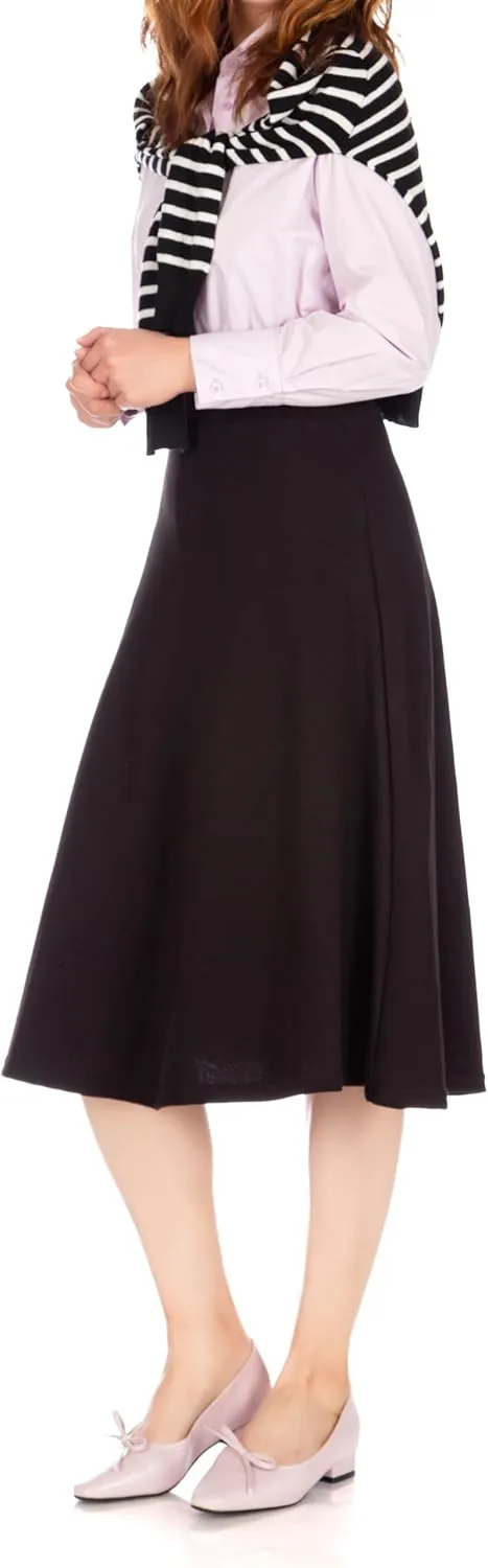 Dani's Choice Everyday High Waist A-line Flared Skater Midi Skirt