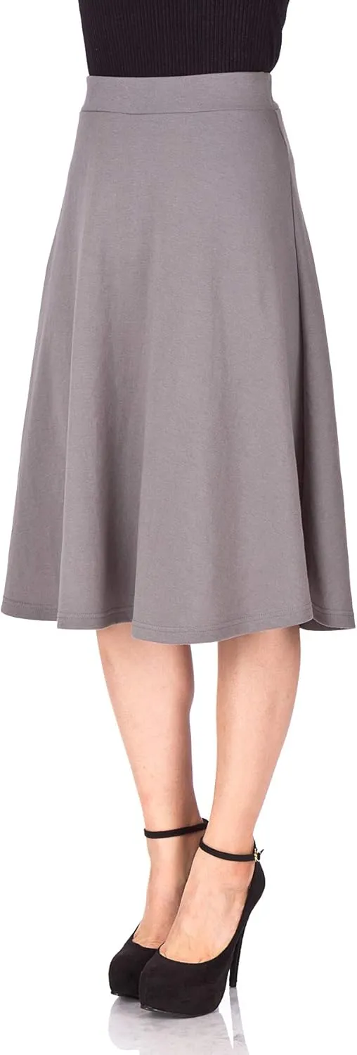 Dani's Choice Everyday High Waist A-line Flared Skater Midi Skirt