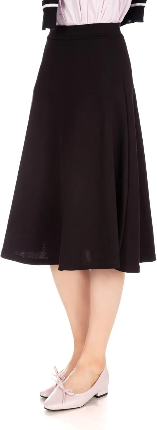 Dani's Choice Everyday High Waist A-line Flared Skater Midi Skirt