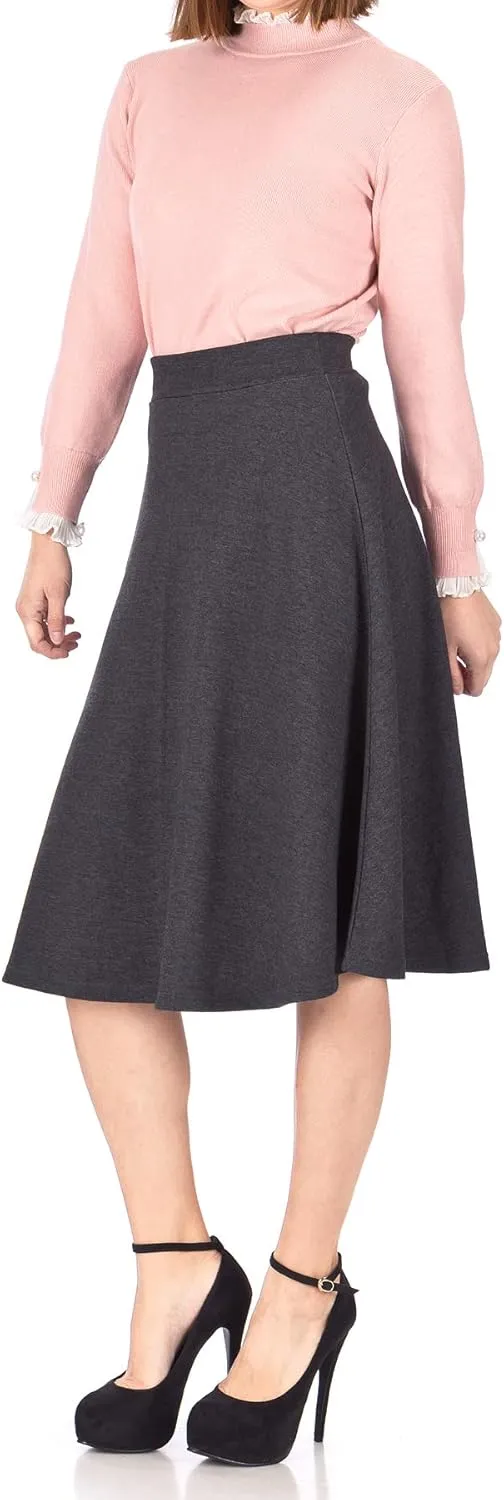 Dani's Choice Everyday High Waist A-line Flared Skater Midi Skirt