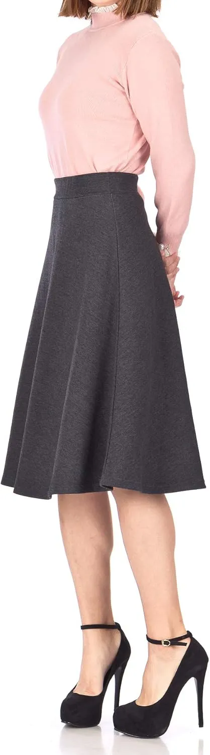 Dani's Choice Everyday High Waist A-line Flared Skater Midi Skirt