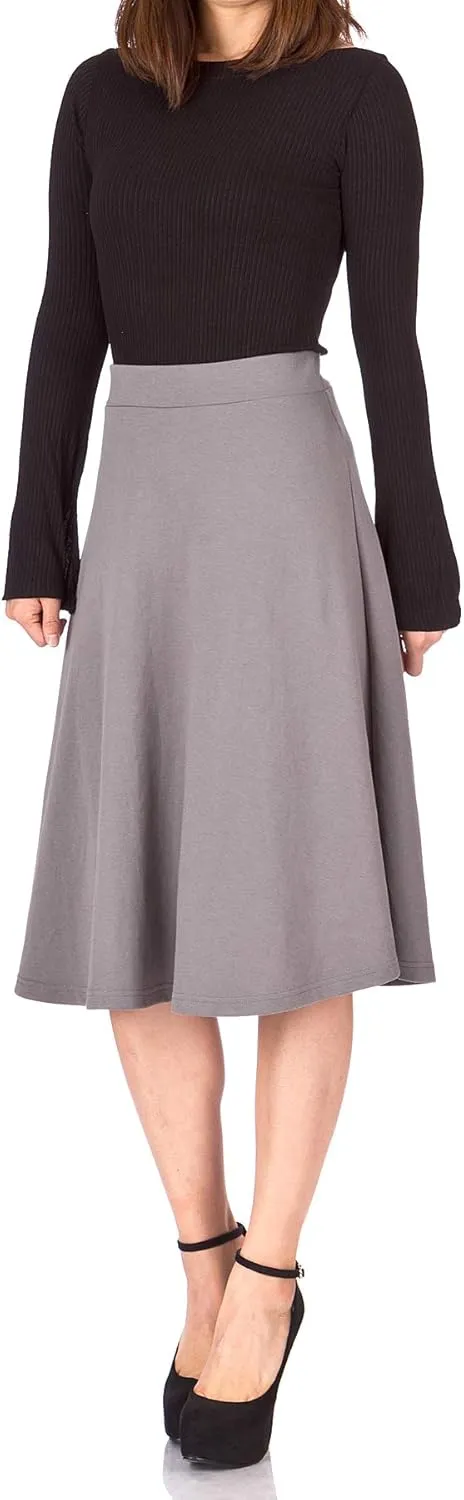 Dani's Choice Everyday High Waist A-line Flared Skater Midi Skirt