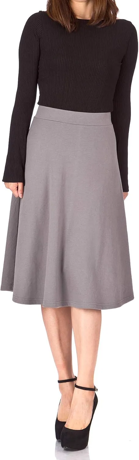 Dani's Choice Everyday High Waist A-line Flared Skater Midi Skirt
