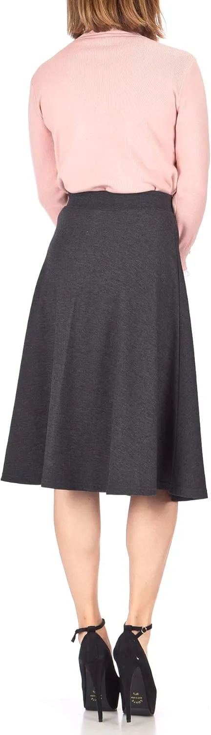 Dani's Choice Everyday High Waist A-line Flared Skater Midi Skirt