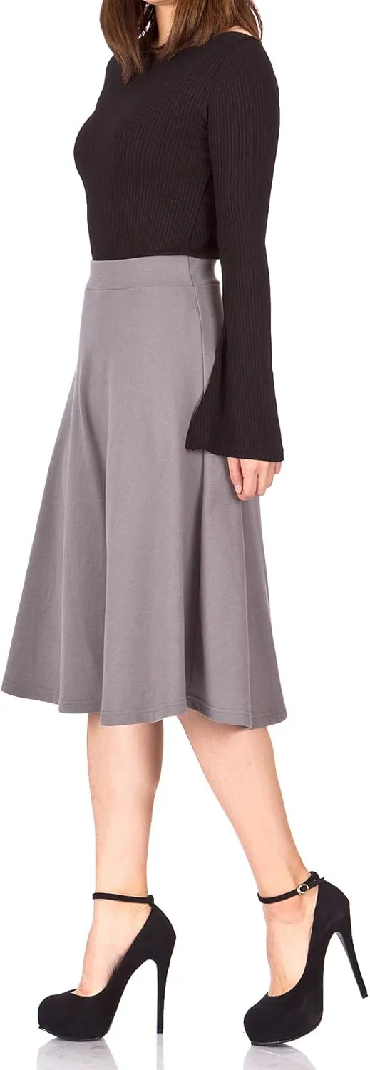 Dani's Choice Everyday High Waist A-line Flared Skater Midi Skirt