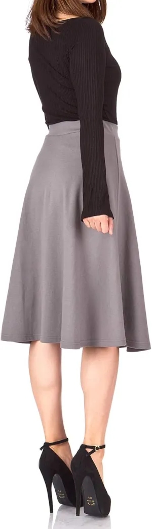 Dani's Choice Everyday High Waist A-line Flared Skater Midi Skirt