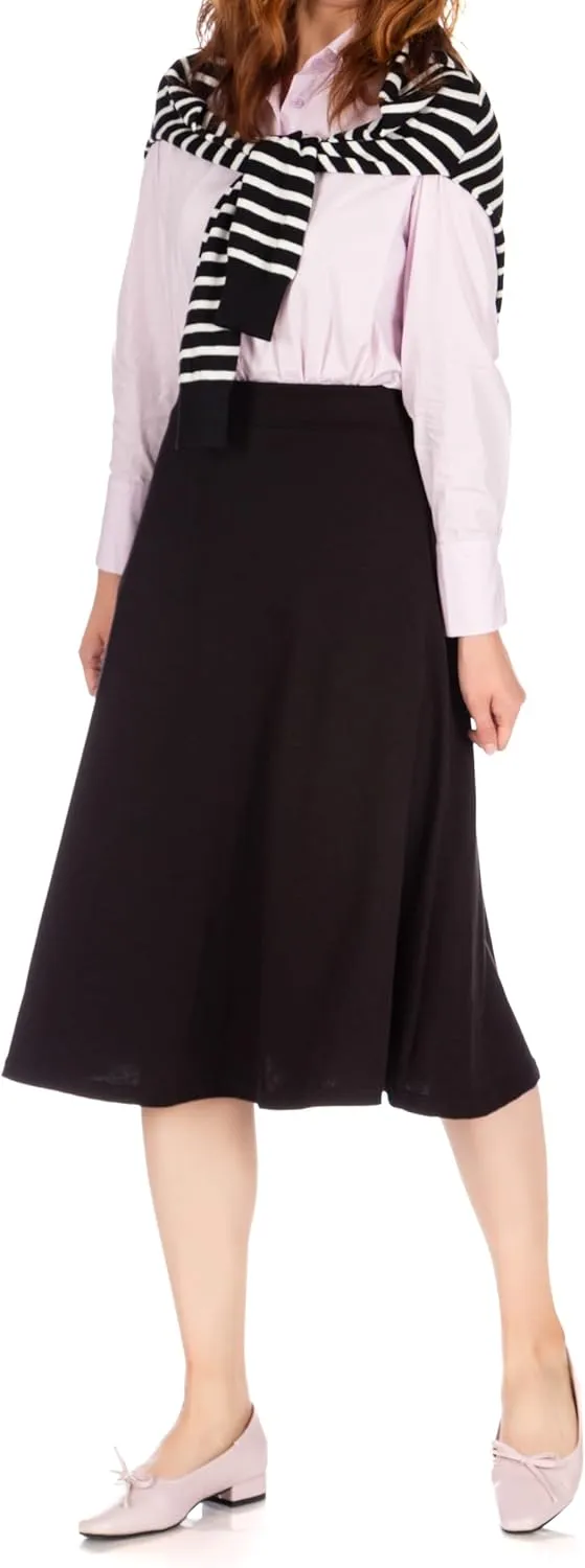 Dani's Choice Everyday High Waist A-line Flared Skater Midi Skirt