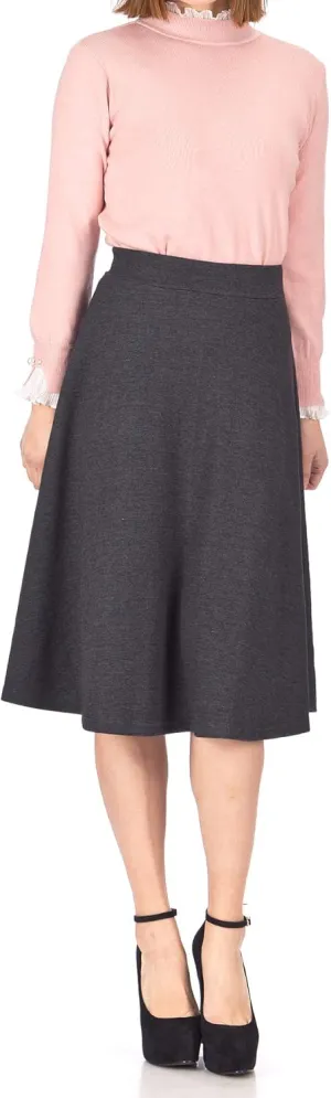 Dani's Choice Everyday High Waist A-line Flared Skater Midi Skirt