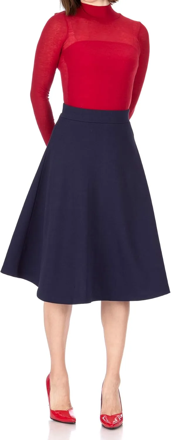 Dani's Choice Everyday High Waist A-line Flared Skater Midi Skirt