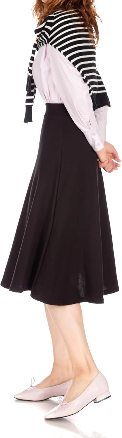 Dani's Choice Everyday High Waist A-line Flared Skater Midi Skirt