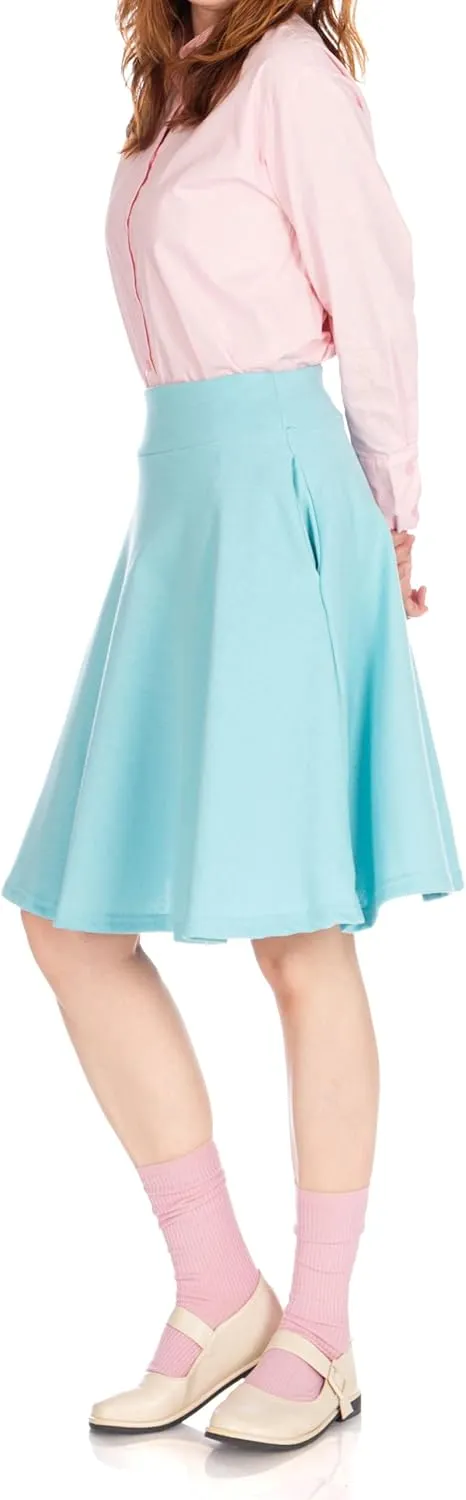 Dani's Choice High-Waisted Cotton Blend Skirt with Pockets - Knee Length A-line Flare for Business and Casual Wear