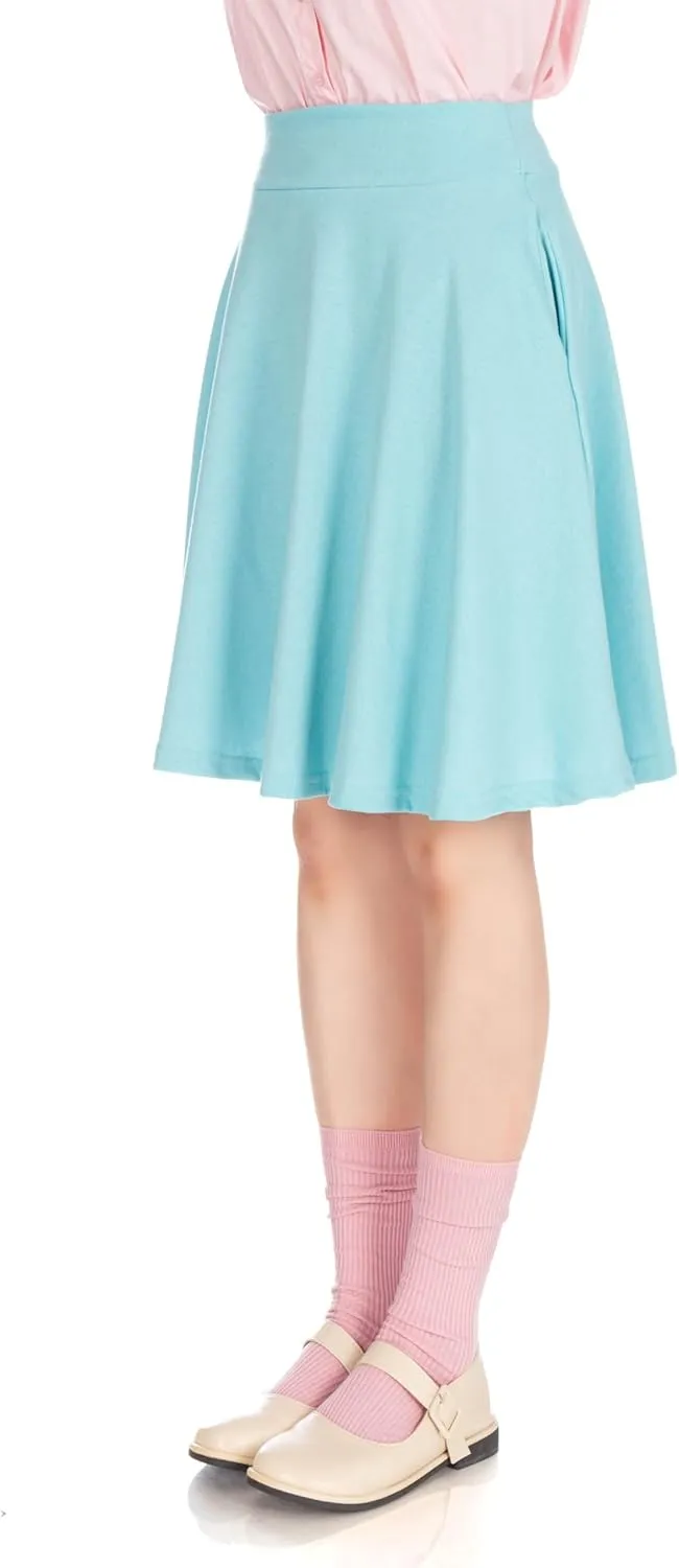 Dani's Choice High-Waisted Cotton Blend Skirt with Pockets - Knee Length A-line Flare for Business and Casual Wear