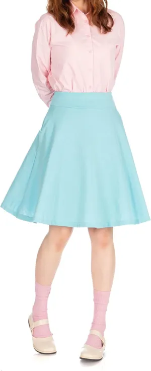 Dani's Choice High-Waisted Cotton Blend Skirt with Pockets - Knee Length A-line Flare for Business and Casual Wear
