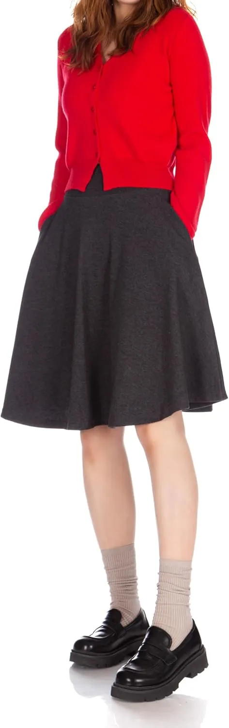 Dani's Choice High-Waisted Cotton Blend Skirt with Pockets - Knee Length A-line Flare for Business and Casual Wear